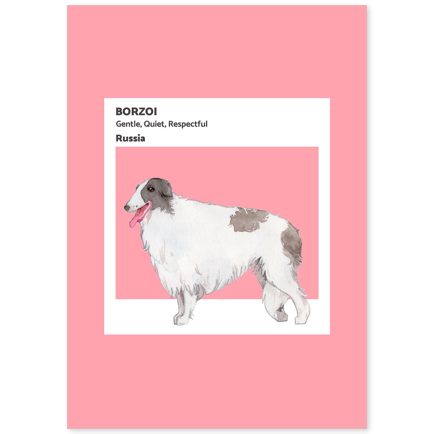 Lámina Borzoi. Pósters con ilustraciones de razas de perro en tonos cálidos y pastel.-Artwork-Nacnic-A4-Sin marco-Nacnic Estudio SL