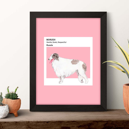 Lámina Borzoi. Pósters con ilustraciones de razas de perro en tonos cálidos y pastel.-Artwork-Nacnic-Nacnic Estudio SL