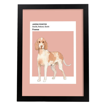 Lámina Braco de Ariège. Pósters con ilustraciones de razas de perro en tonos cálidos y pastel.-Artwork-Nacnic-A4-Marco Negro-Nacnic Estudio SL