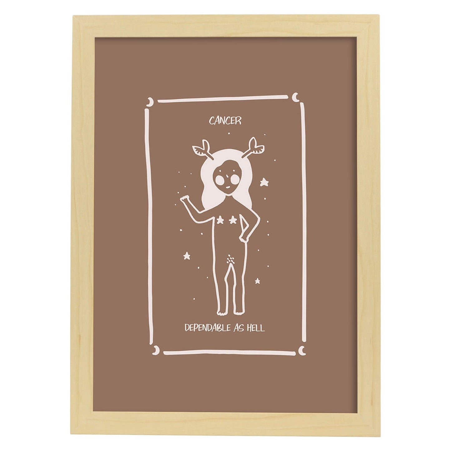 Lámina Cancer. Pósters con ilustraciones femeninas de los signos del zodíaco.-Artwork-Nacnic-A3-Marco Madera clara-Nacnic Estudio SL