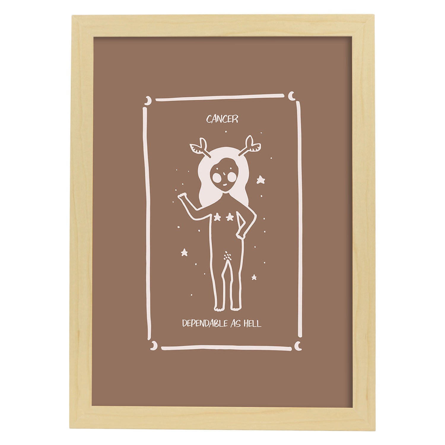 Lámina Cancer. Pósters con ilustraciones femeninas de los signos del zodíaco.-Artwork-Nacnic-A4-Marco Madera clara-Nacnic Estudio SL