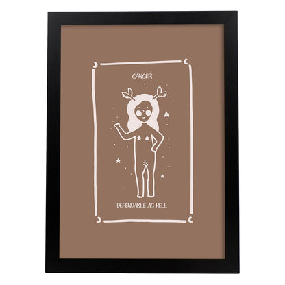 Lámina Cancer. Pósters con ilustraciones femeninas de los signos del zodíaco.-Artwork-Nacnic-A4-Marco Negro-Nacnic Estudio SL