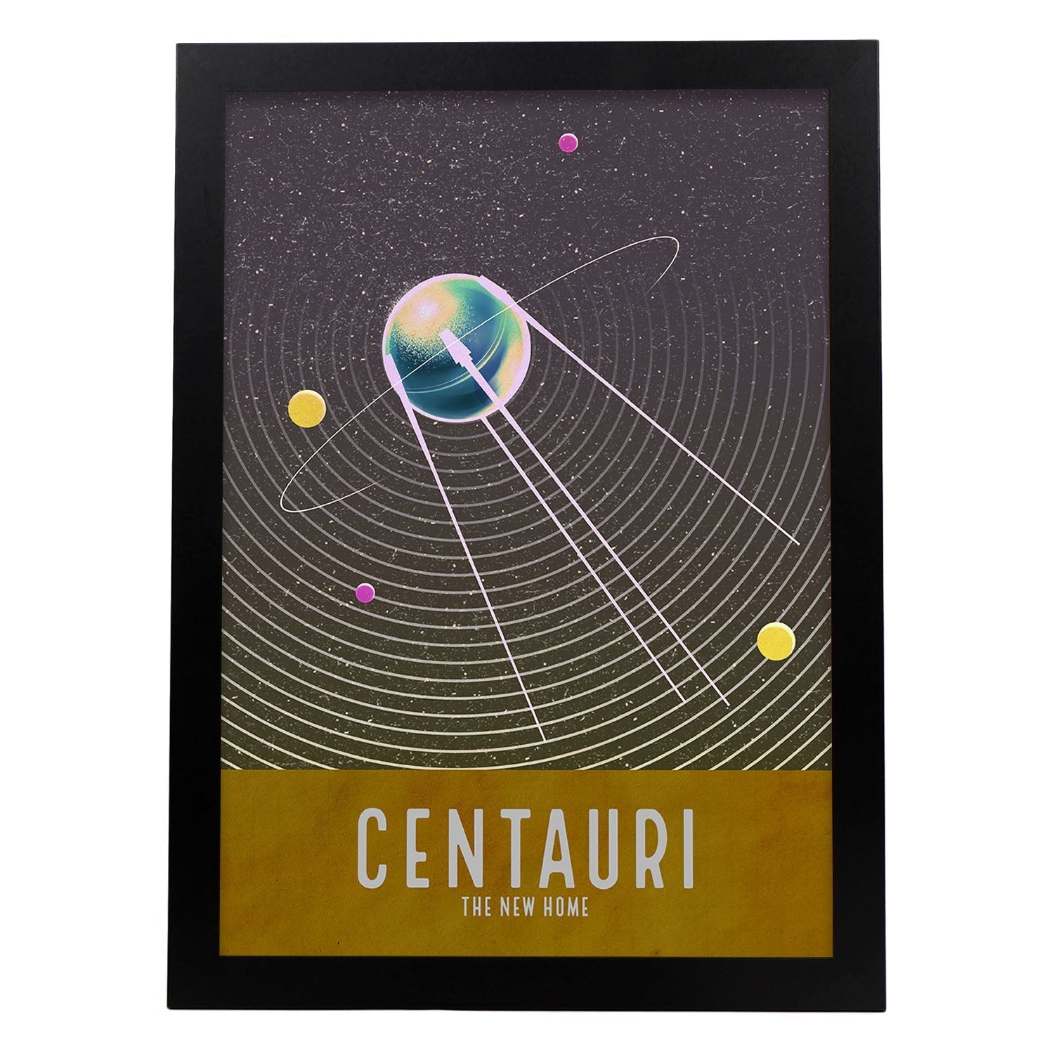 Lámina Centauri. Pósters con detalladas ilustraciones del espacio. Coloridas imágenes de satélites, estrellas y planetas.-Artwork-Nacnic-A3-Marco Negro-Nacnic Estudio SL