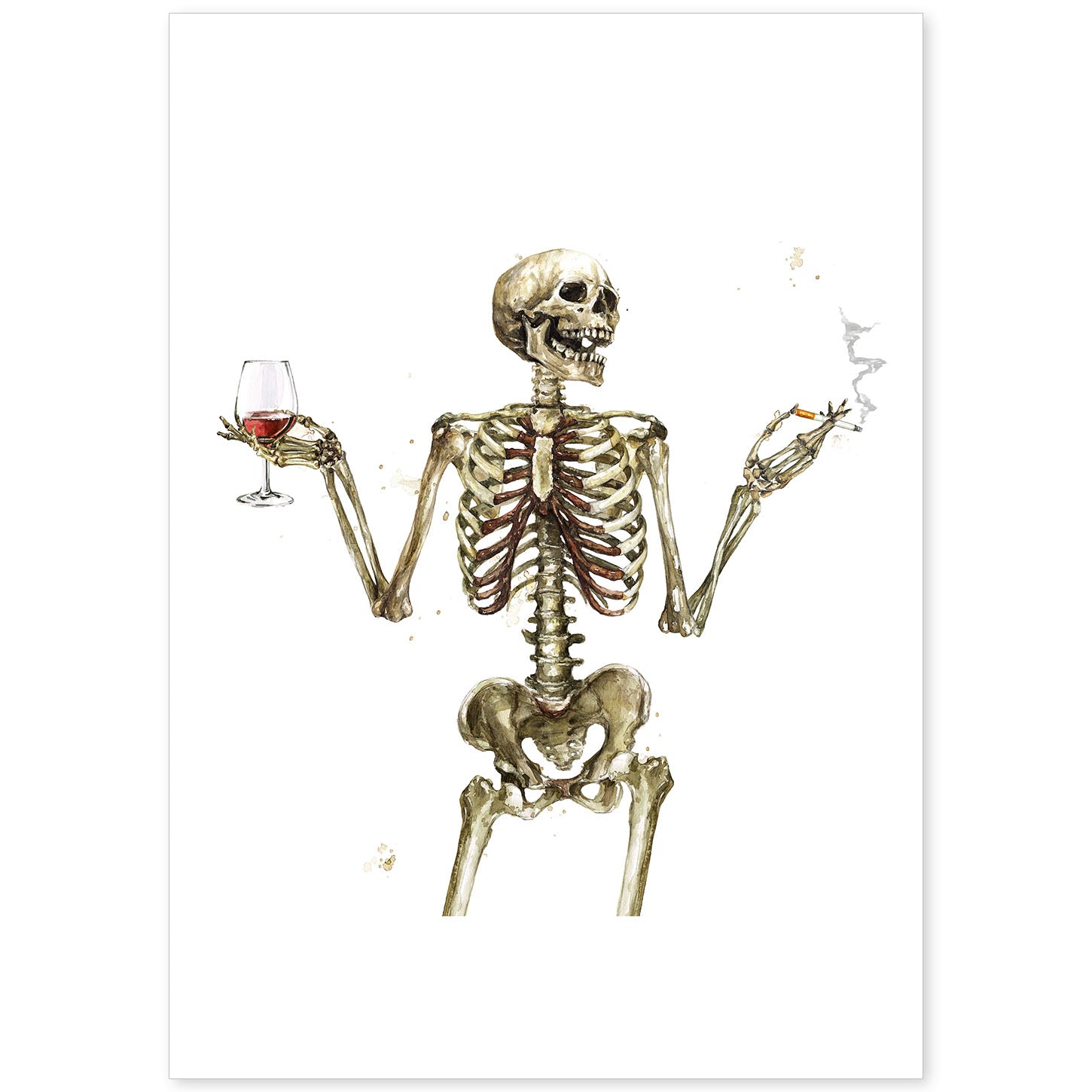 Lámina Chico Esqueleto Bebiendo Vino. Posters con imágenes de Calaveras.-Artwork-Nacnic-A4-Sin marco-Nacnic Estudio SL
