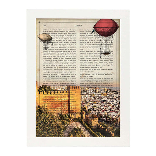 Lámina Ciudad de ALMERIA. Estilo Vintage. Ilustración, fotografía y Collage con la Historia DE ALMERIA.-Artwork-Nacnic-A4-Marco Blanco-Nacnic Estudio SL