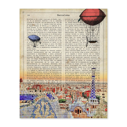 Lámina Ciudad de Barcelona. Estilo Vintage. Ilustración, fotografía y Collage con la Historia DE Barcelona.-Artwork-Nacnic-A4-Sin marco-Nacnic Estudio SL