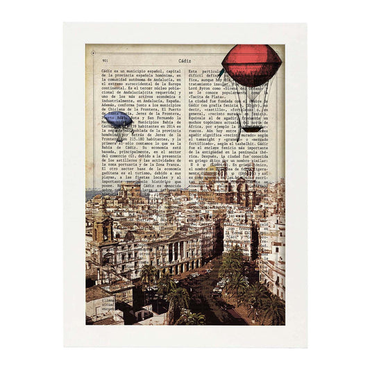 Lámina Ciudad de Cadiz. Estilo Vintage. Ilustración, fotografía y Collage con la Historia DE Cadiz.-Artwork-Nacnic-A4-Marco Blanco-Nacnic Estudio SL