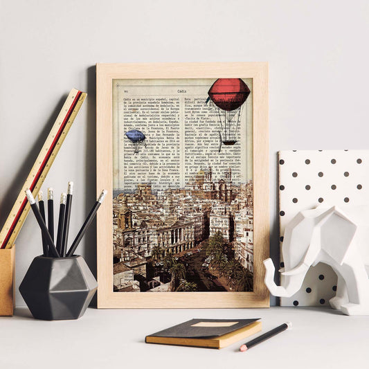 Lámina Ciudad de Cadiz. Estilo Vintage. Ilustración, fotografía y Collage con la Historia DE Cadiz.-Artwork-Nacnic-Nacnic Estudio SL