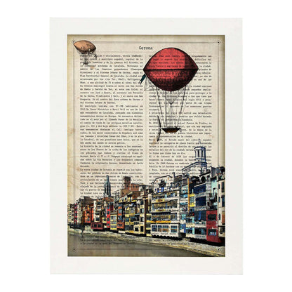 Lámina Ciudad de GERONA. con la Historia DE GERONA.-Artwork-Nacnic-A4-Marco Blanco-Nacnic Estudio SL