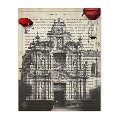 Lámina Ciudad de Jerez. Estilo Vintage. Ilustración, fotografía y Collage con la Historia DE Jerez DE LA Frontera.-Artwork-Nacnic-A4-Sin marco-Nacnic Estudio SL