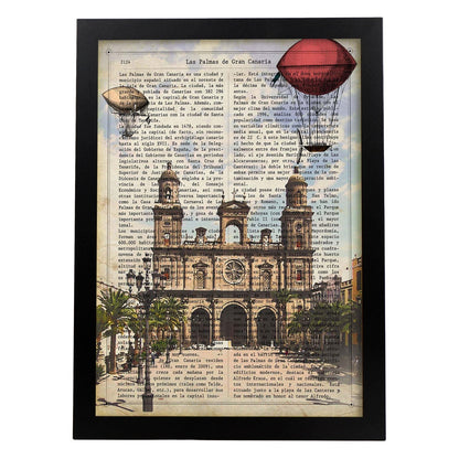 Lámina Ciudad de Las Palmas DE Gran Canaria. Ilustración, fotografía y Collage con la Historia DE Las Palmas DE Gran Canaria.-Artwork-Nacnic-A4-Marco Negro-Nacnic Estudio SL
