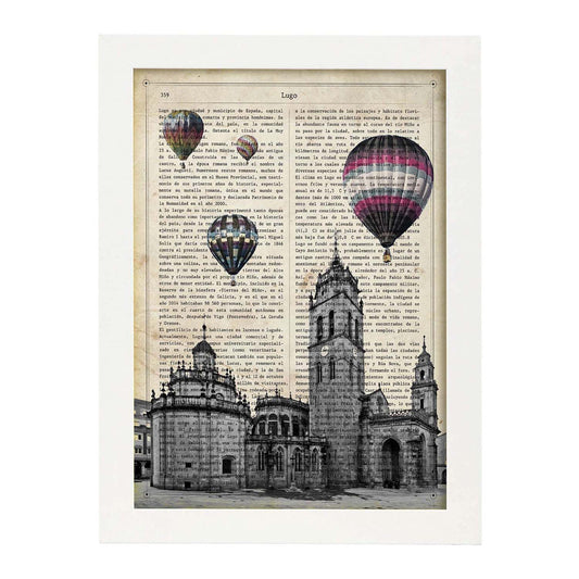 Lámina Ciudad de LUGO. Estilo Vintage. Ilustración, fotografía y Collage con la Historia DE LUGO.-Artwork-Nacnic-A4-Marco Blanco-Nacnic Estudio SL
