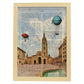 Lámina Ciudad de Oviedo. Estilo Vintage. Ilustración, fotografía y Collage con la Historia DE Oviedo.-Artwork-Nacnic-A4-Marco Madera clara-Nacnic Estudio SL
