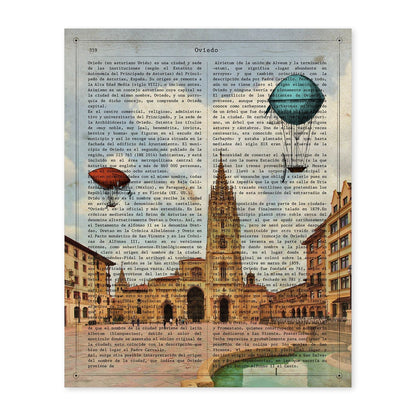 Lámina Ciudad de Oviedo. Estilo Vintage. Ilustración, fotografía y Collage con la Historia DE Oviedo.-Artwork-Nacnic-A4-Sin marco-Nacnic Estudio SL