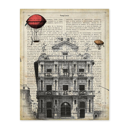 Lámina Ciudad de Pamplona. Estilo Vintage. Ilustración, fotografía y Collage con la Historia DE Pamplona.-Artwork-Nacnic-A4-Sin marco-Nacnic Estudio SL