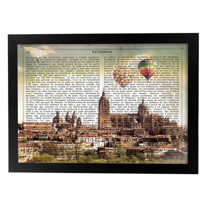 Lámina Ciudad de Salamanca con su Historia.-Artwork-Nacnic-A4-Marco Negro-Nacnic Estudio SL
