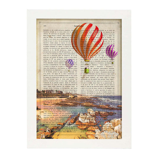 Lámina Ciudad de Santander. Estilo Vintage. Ilustración, fotografía y Collage con la Historia DE Santander.-Artwork-Nacnic-A4-Marco Blanco-Nacnic Estudio SL
