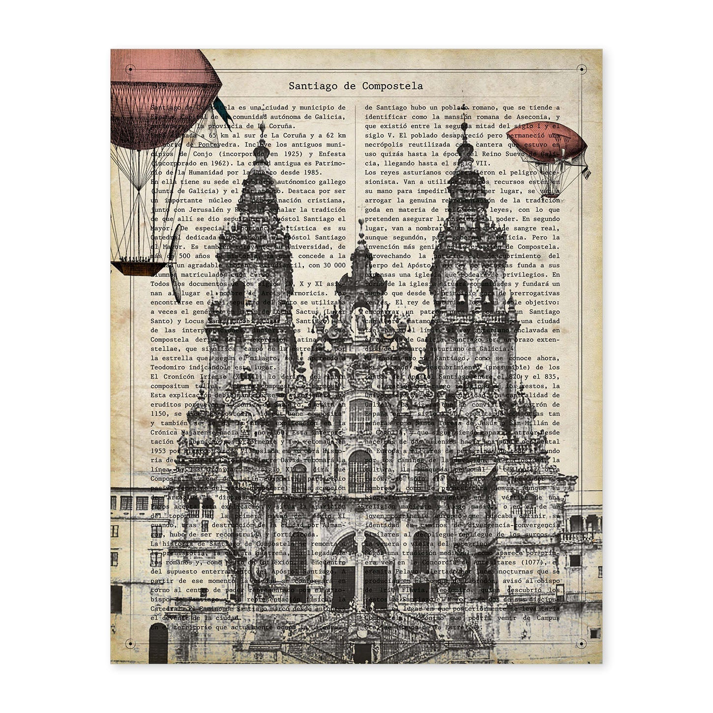 Lámina Ciudad de Santiago con su Historia.-Artwork-Nacnic-A4-Sin marco-Nacnic Estudio SL