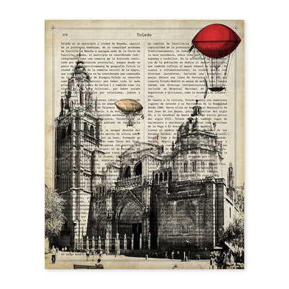 Lámina Ciudad de Toledo. Estilo Vintage. Ilustración, fotografía y Collage con la Historia DE Toledo.-Artwork-Nacnic-A4-Sin marco-Nacnic Estudio SL