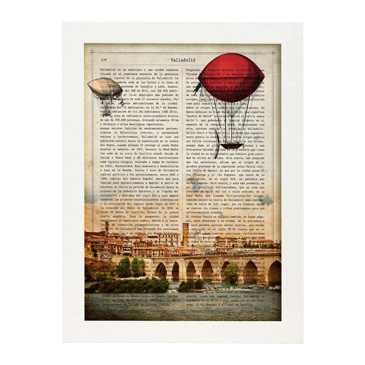 Lámina Ciudad de Valladolid. Estilo Vintage. Ilustración, fotografía y Collage con la Historia DE Valladolid.-Artwork-Nacnic-A4-Marco Blanco-Nacnic Estudio SL