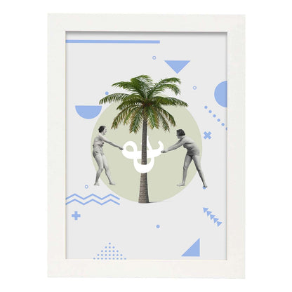 Lámina collage Bajo la palmera poster papel 250 gr alta calidad-Artwork-Nacnic-A4-Marco Blanco-Nacnic Estudio SL