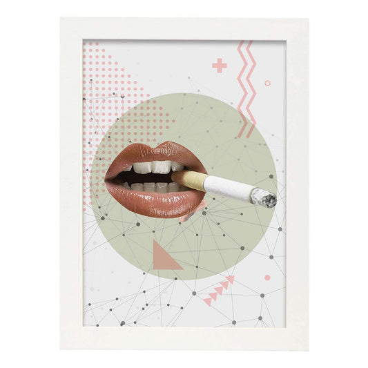 Lámina collage Cigarrillo poster papel 250 gr alta calidad-Artwork-Nacnic-A4-Marco Blanco-Nacnic Estudio SL