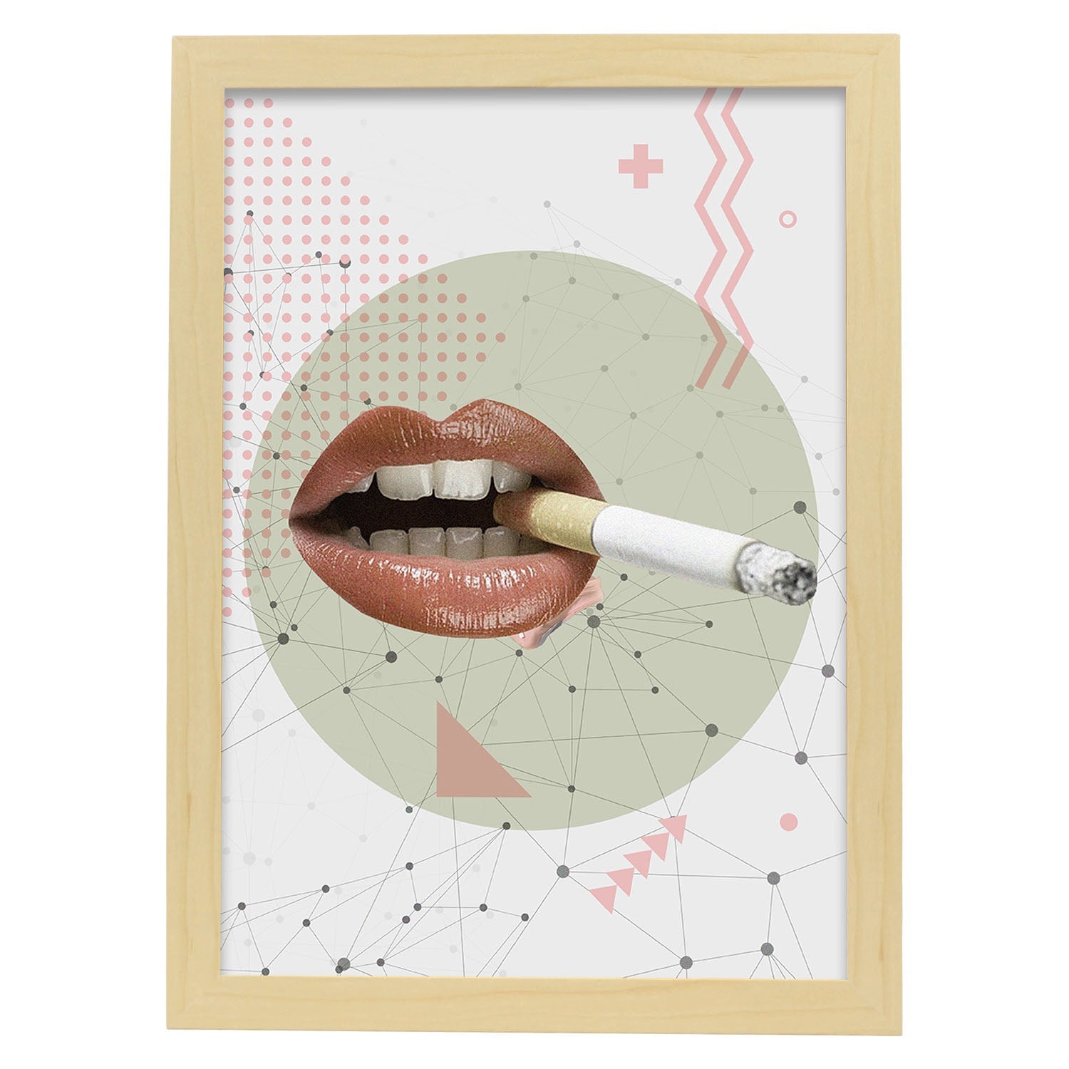 Lámina collage Cigarrillo poster papel 250 gr alta calidad-Artwork-Nacnic-A4-Marco Madera clara-Nacnic Estudio SL