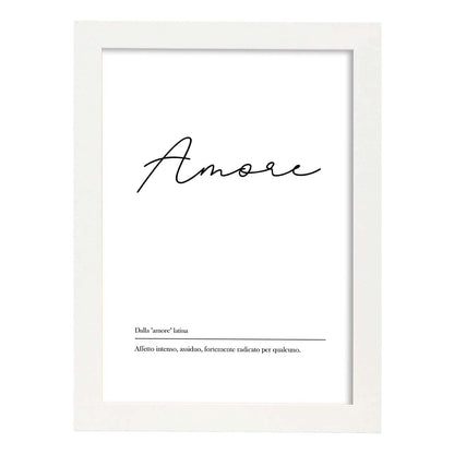 Lámina con definicion de palabras en italiano. Poster 'Amore' de palabras con definiciones.-Artwork-Nacnic-A4-Marco Blanco-Nacnic Estudio SL