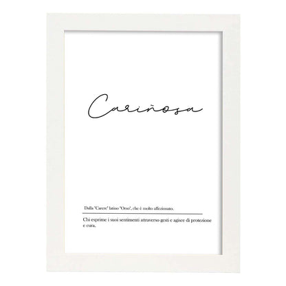 Lámina con definicion de palabras en italiano. Poster 'Cariñosa' de palabras con definiciones.-Artwork-Nacnic-A4-Marco Blanco-Nacnic Estudio SL