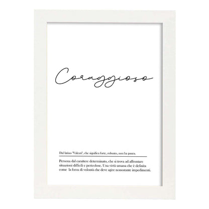Lámina con definicion de palabras en italiano. Poster 'Coraggiosa' de palabras con definiciones.-Artwork-Nacnic-A4-Marco Blanco-Nacnic Estudio SL