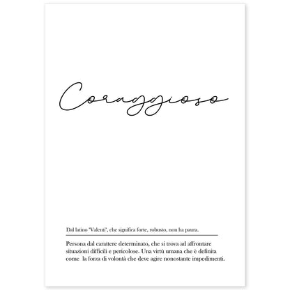 Lámina con definicion de palabras en italiano. Poster 'Coraggioso' de palabras con definiciones.-Artwork-Nacnic-A4-Sin marco-Nacnic Estudio SL