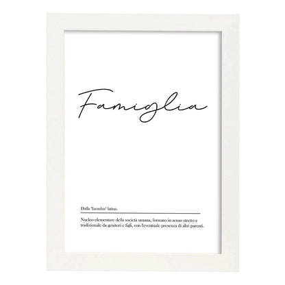 Lámina con definicion de palabras en italiano. Poster 'Famiglia' de palabras con definiciones.-Artwork-Nacnic-A4-Marco Blanco-Nacnic Estudio SL