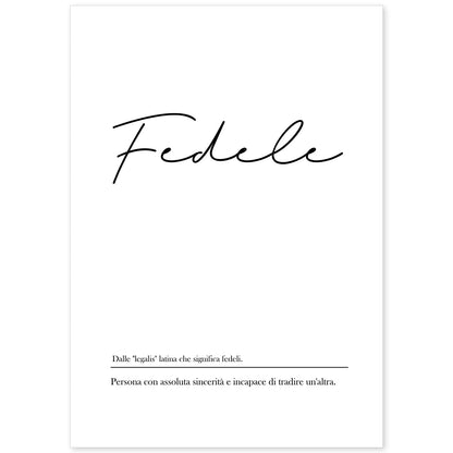 Lámina con definicion de palabras en italiano. Poster 'Fedele' de palabras con definiciones.-Artwork-Nacnic-A4-Sin marco-Nacnic Estudio SL
