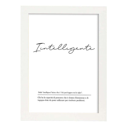 Lámina con definicion de palabras en italiano. Poster 'Intelligente' de palabras con definiciones.-Artwork-Nacnic-A4-Marco Blanco-Nacnic Estudio SL