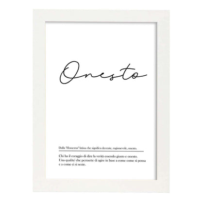 Lámina con definicion de palabras en italiano. Poster 'Onesto' de palabras con definiciones.-Artwork-Nacnic-A4-Marco Blanco-Nacnic Estudio SL