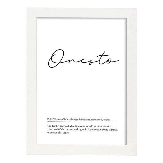 Lámina con definicion de palabras en italiano. Poster 'Onesto' de palabras con definiciones.-Artwork-Nacnic-A4-Marco Blanco-Nacnic Estudio SL