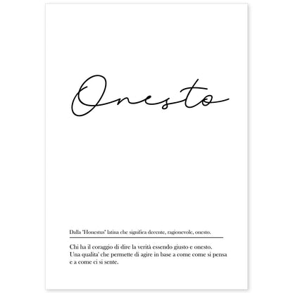 Lámina con definicion de palabras en italiano. Poster 'Onesto' de palabras con definiciones.-Artwork-Nacnic-A4-Sin marco-Nacnic Estudio SL