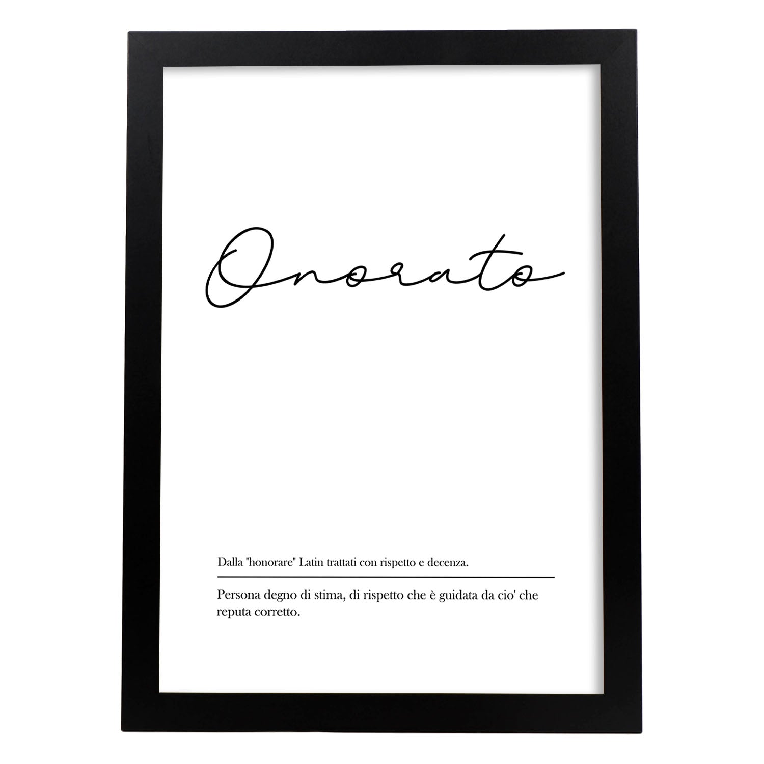 Lámina con definicion de palabras en italiano. Poster 'Onorato' de palabras con definiciones.-Artwork-Nacnic-A3-Marco Negro-Nacnic Estudio SL