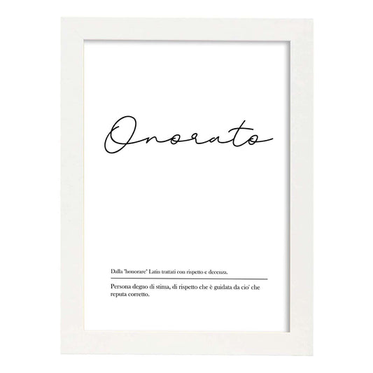 Lámina con definicion de palabras en italiano. Poster 'Onorato' de palabras con definiciones.-Artwork-Nacnic-A4-Marco Blanco-Nacnic Estudio SL