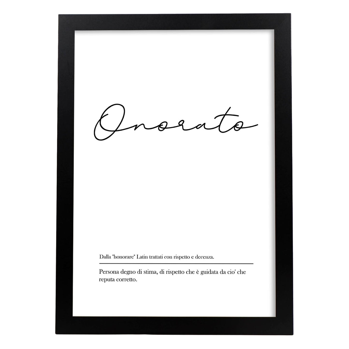 Lámina con definicion de palabras en italiano. Poster 'Onorato' de palabras con definiciones.-Artwork-Nacnic-A4-Marco Negro-Nacnic Estudio SL