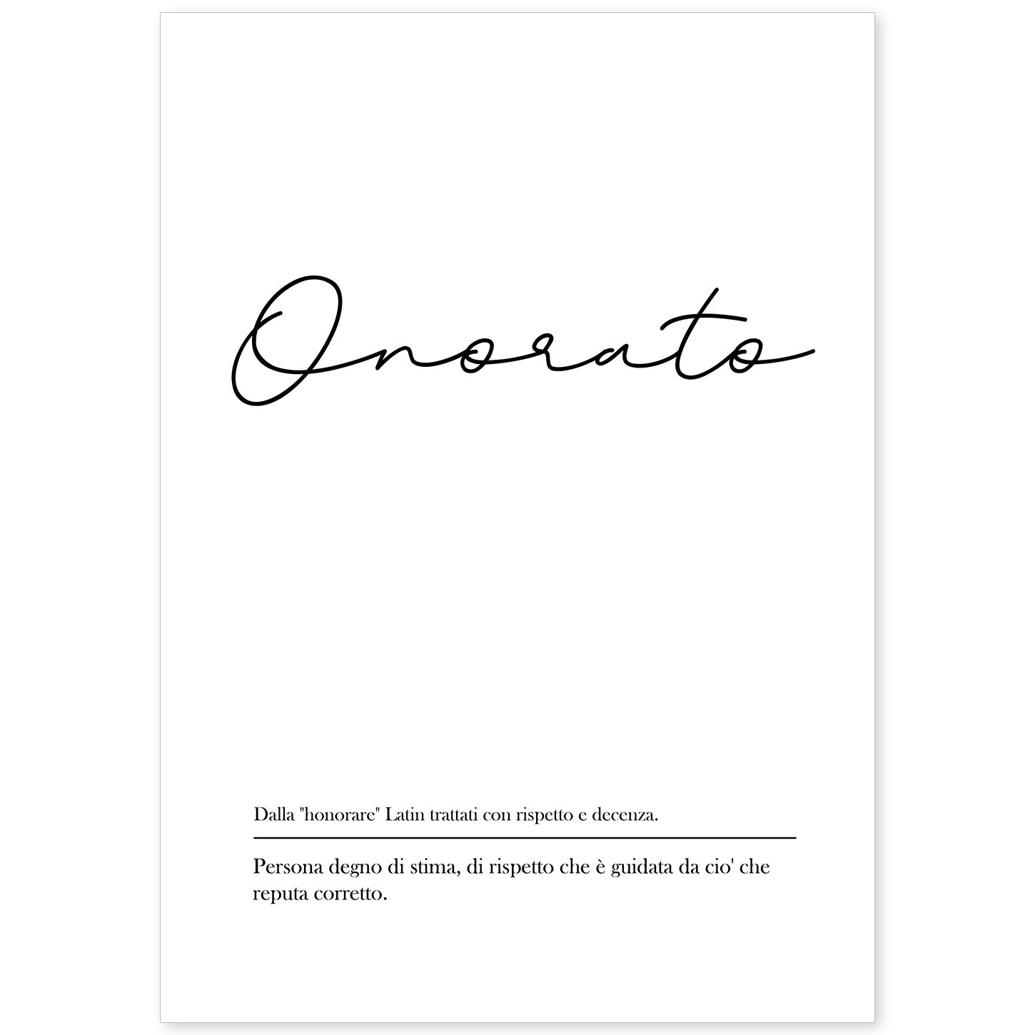 Lámina con definicion de palabras en italiano. Poster 'Onorato' de palabras con definiciones.-Artwork-Nacnic-A4-Sin marco-Nacnic Estudio SL