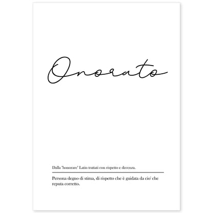 Lámina con definicion de palabras en italiano. Poster 'Onorato' de palabras con definiciones.-Artwork-Nacnic-A4-Sin marco-Nacnic Estudio SL
