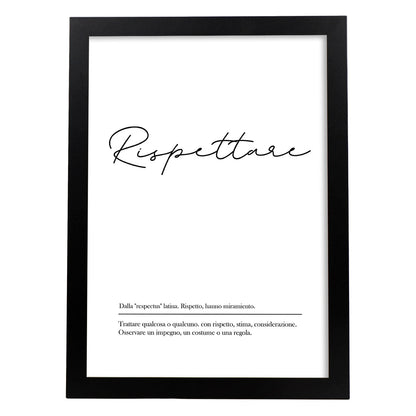 Lámina con definicion de palabras en italiano. Poster 'Rispettare' de palabras con definiciones.-Artwork-Nacnic-A4-Marco Negro-Nacnic Estudio SL