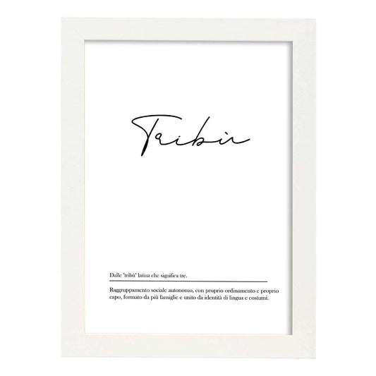 Lámina con definicion de palabras en italiano. Poster 'Tribu' de palabras con definiciones.-Artwork-Nacnic-A4-Marco Blanco-Nacnic Estudio SL