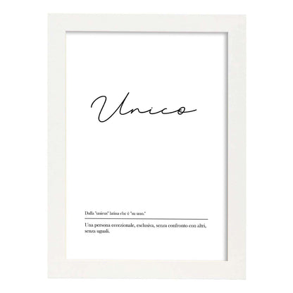 Lámina con definicion de palabras en italiano. Poster 'Unico' de palabras con definiciones.-Artwork-Nacnic-A4-Marco Blanco-Nacnic Estudio SL