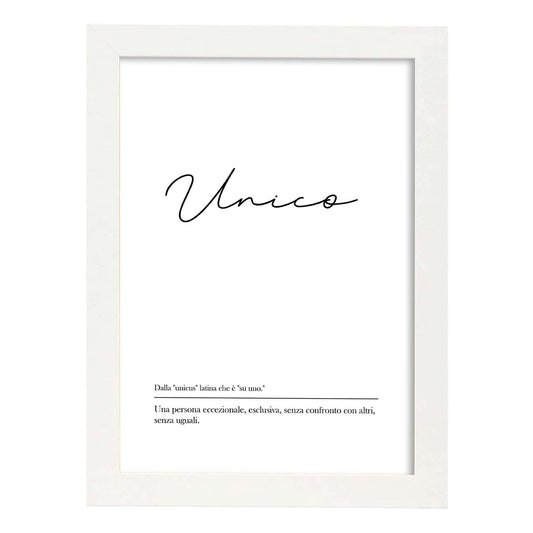 Lámina con definicion de palabras en italiano. Poster 'Unico' de palabras con definiciones.-Artwork-Nacnic-A4-Marco Blanco-Nacnic Estudio SL