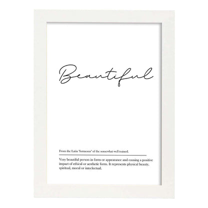 Lámina con definicion en inglés de Beautiful. Poster de palabras con definiciones.-Artwork-Nacnic-A4-Marco Blanco-Nacnic Estudio SL