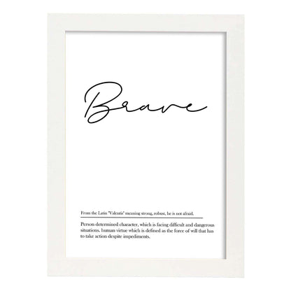 Lámina con definicion en inglés de Brave. Poster de palabras con definiciones.-Artwork-Nacnic-A4-Marco Blanco-Nacnic Estudio SL
