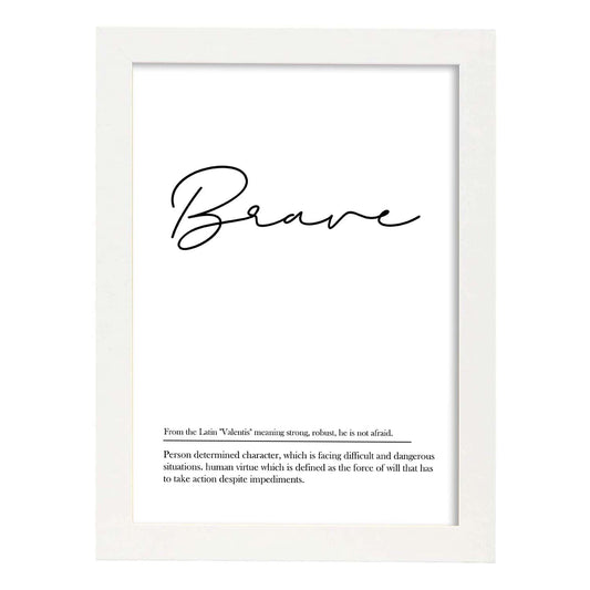 Lámina con definicion en inglés de Brave. Poster de palabras con definiciones.-Artwork-Nacnic-A4-Marco Blanco-Nacnic Estudio SL