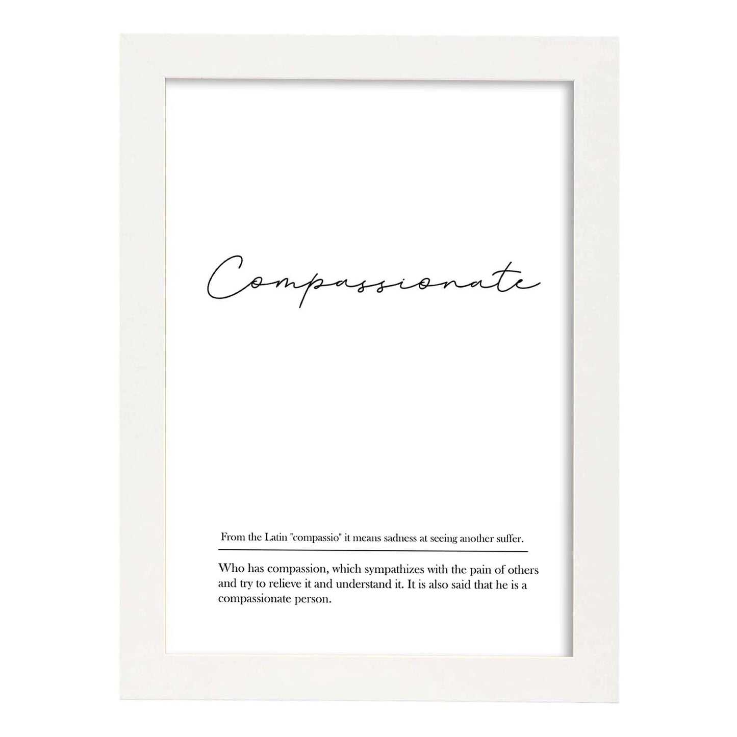Lámina con definicion en inglés de Compassionate. Poster de palabras con definiciones.-Artwork-Nacnic-A3-Marco Blanco-Nacnic Estudio SL